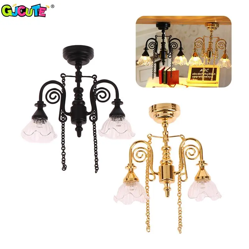 

1:12 Dollhouse Miniature LED Lamp Ceiling Lamp Chandelier Droplight Lighting Light Home Furniture Model Doll House Decor Toy