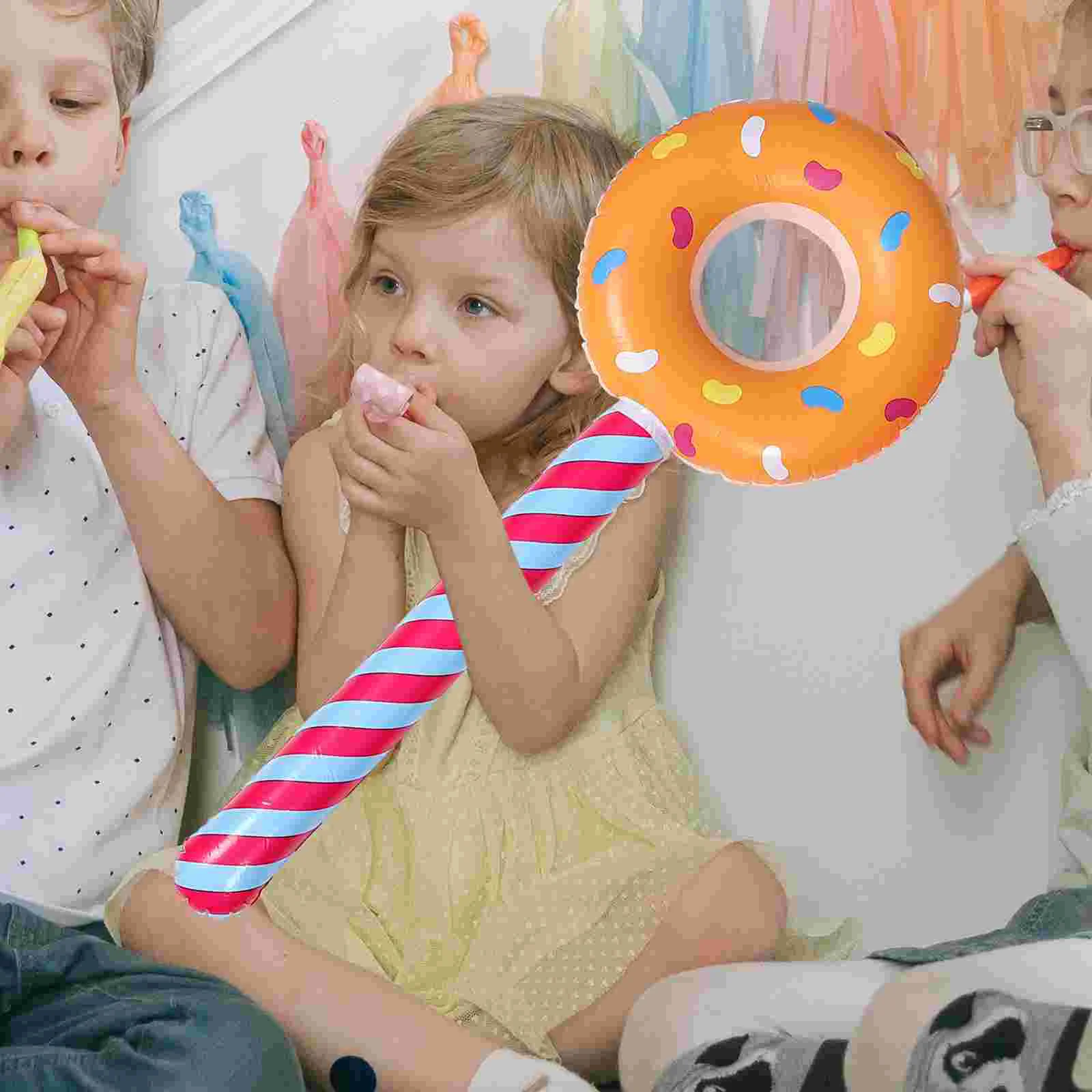 4 Pcs Donut Inflatable Stick Costume Lollipop Balloons Props Pool Toys PVC Plaything for Kids Lollipops Baby Sticks