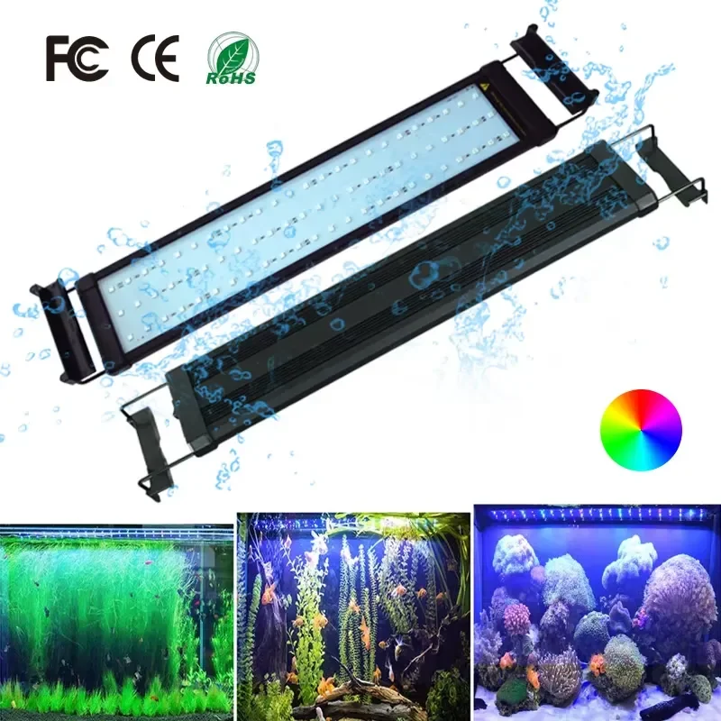 Ultra-thin RGB Rectangle Metal Eco-Friendly Fish Tank Coral Reef Plant LED Aquarium Plants Light with Extendable Brackets