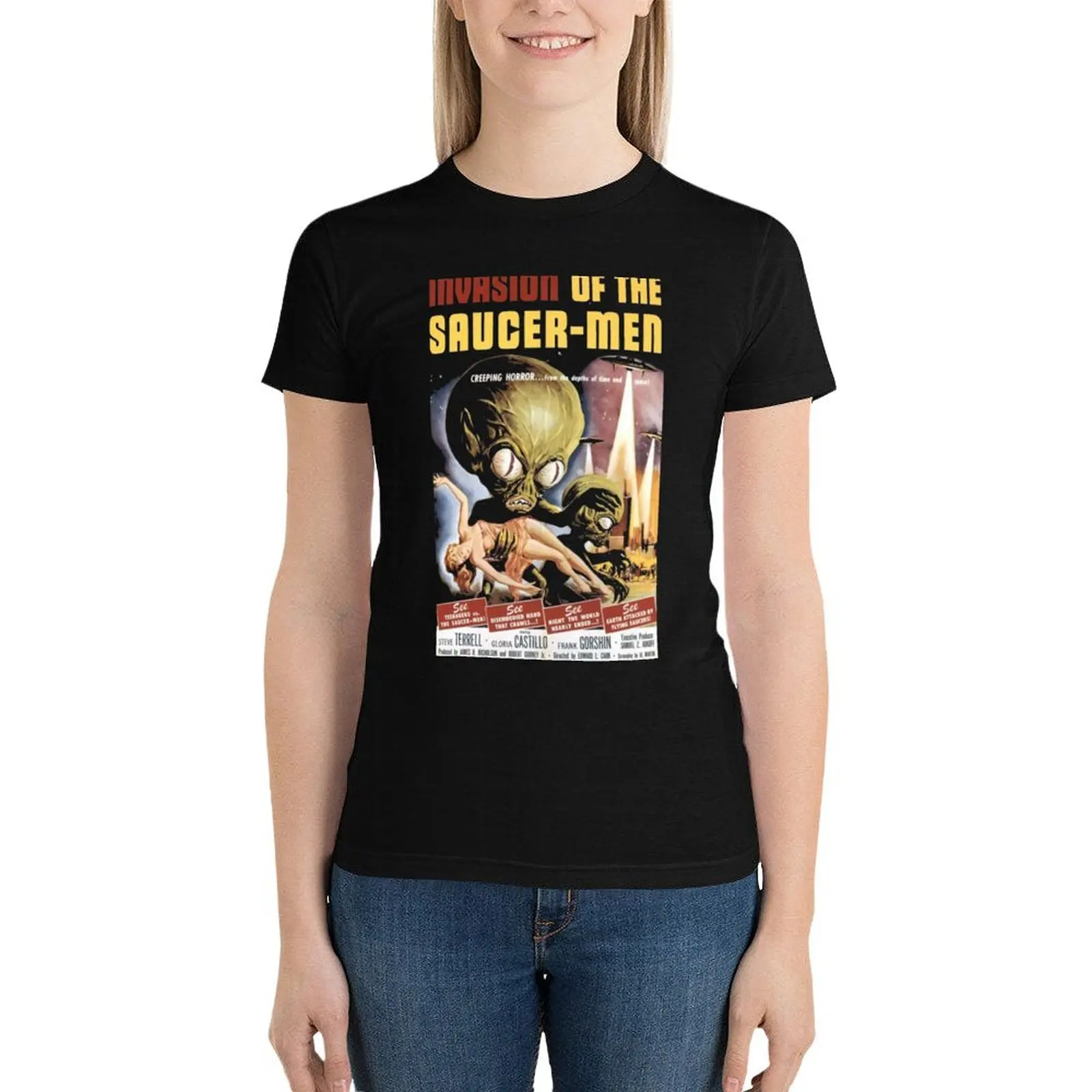 Old film poster - invasion of the saucer-men 1957 T-Shirt Blouse funny workout shirts for Women loose fit