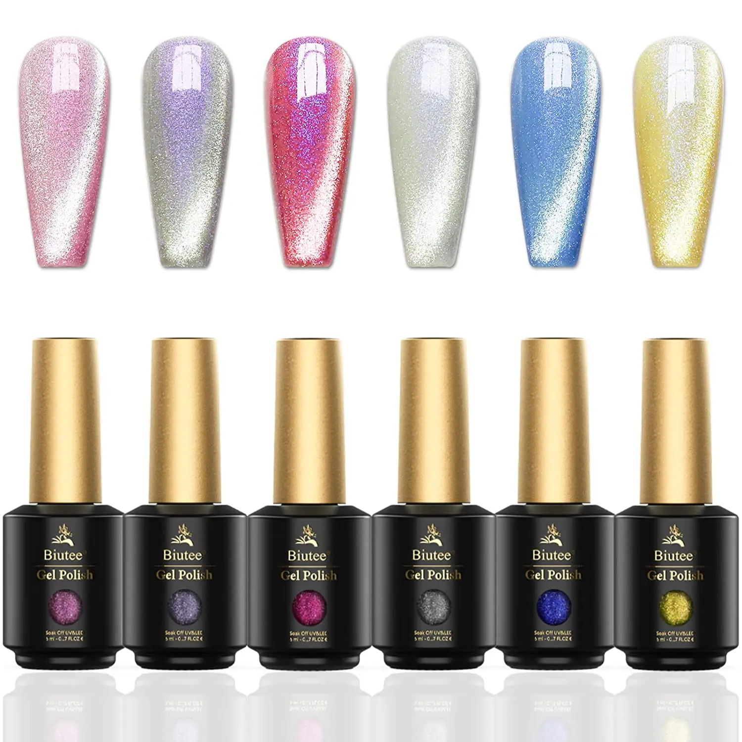 

Biutee 8ml Colorful Cat Eye Magnetic Gel Polish Set Semi Permanent Soak Off UV LED Glitter Nails Magnet Black Polish Gel