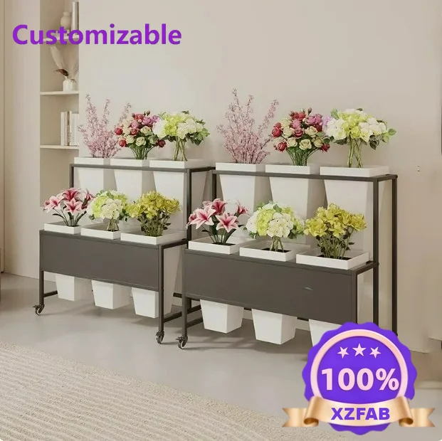 Factory Direct 2026 Nordic ladder with advertising board multi-storey flower shop square barrel wrought iron flower shelf