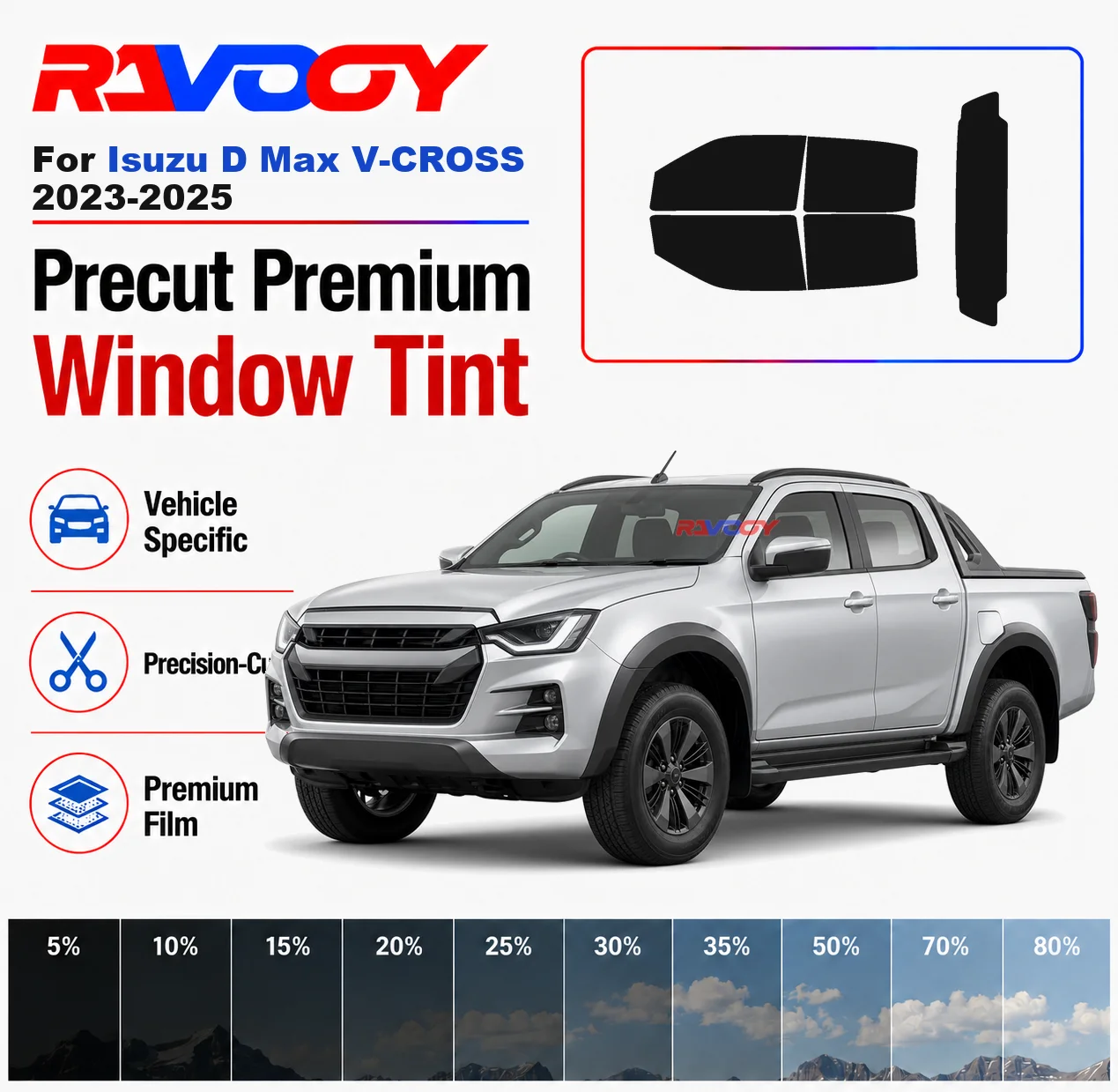 Premium Precut Window Tint Kit Front Rear Windows Rear Windshield For Isuzu D Max V-CROSS 2023-2025 Car Solar Nano Ceramic Film
