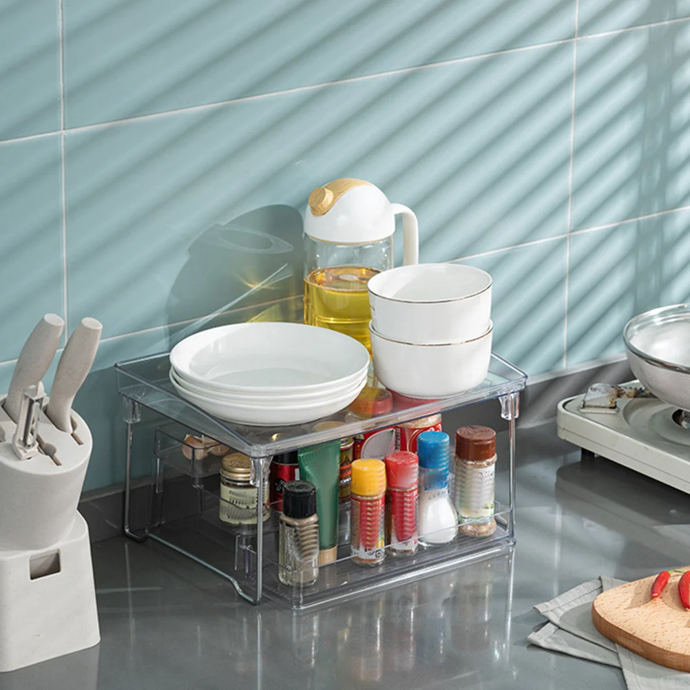 

Foldable Kitchen Countertop Organizer Seasoning Rack Clear Spice Storage Organizer Stackable Space Saver Kitchen Accessories