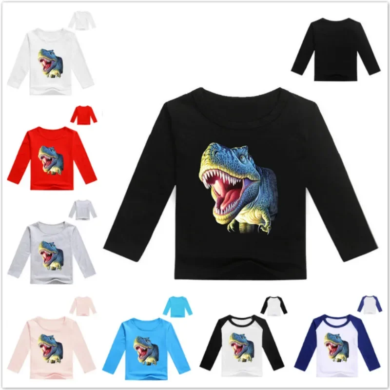 

Spring Autumn Cartoon Dinosaur Baby Boys Long Sleeve T Shirts For 2-12Years Old Cotton Children Kids Boy Tops Girls Tees T Shirt