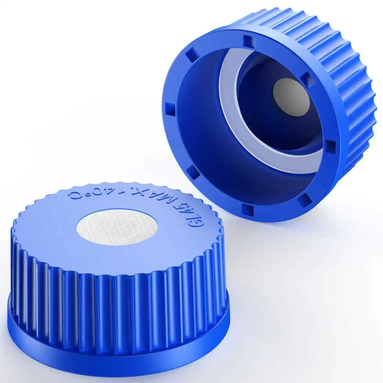 GL45 Screw Cap with 20mm Diameter PTFE membrane for gas filtration ,Blue Liquid Media Cap with Sealing Ring for Lab Media Bottle