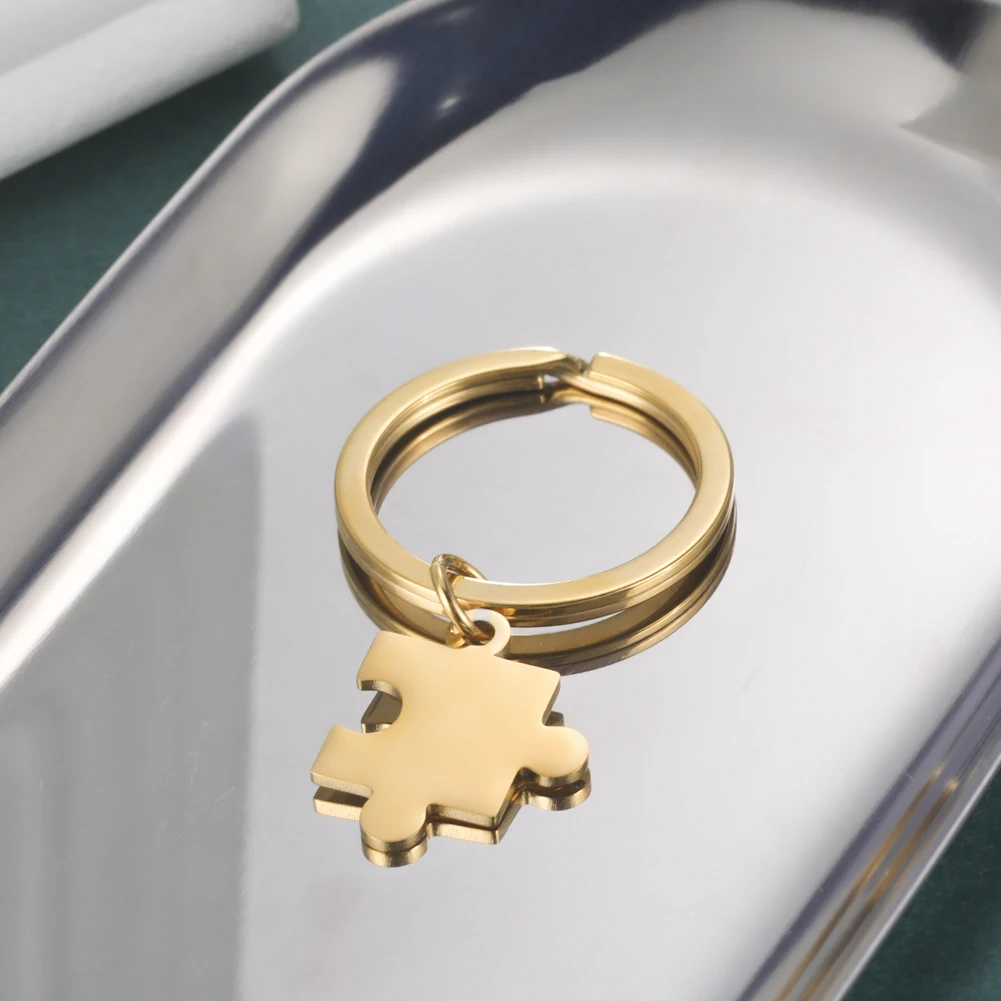 Kkjoy Fashion Stainless Steel Gold Color Jigsaw Puzzle Keychain Jewelry Lovers Funny Gift For Friends Lovers Couple Wholesale