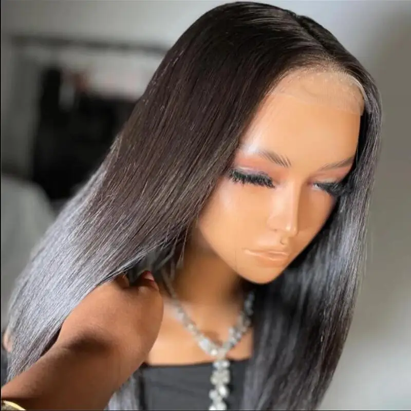 

Natural Long Black Soft 26" 180 Density Silky Straight Lace Front Wig For Women BabyHair Heat Resistant Preplucked Glueless Wigs