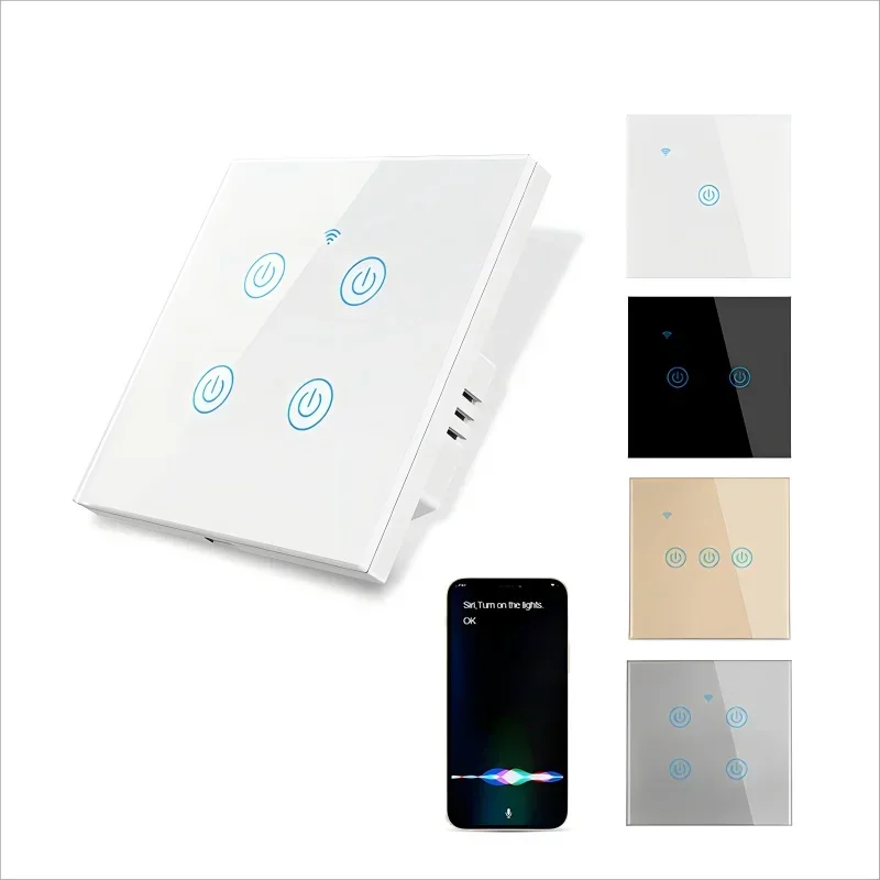 

Home Tempered Glass Gang Wireless Touch Tuya Electric Wifi Light RF Remote Control Smart Wall Switch