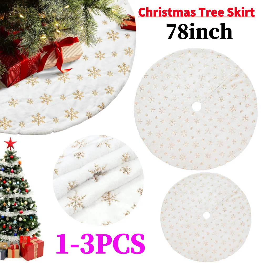 

78inch Christmas Tree Skirt with Gold Sequin Snowflake Christmas Tree Mat Xmas Tree Skirt for Xmas Tree Holiday Party Decoration