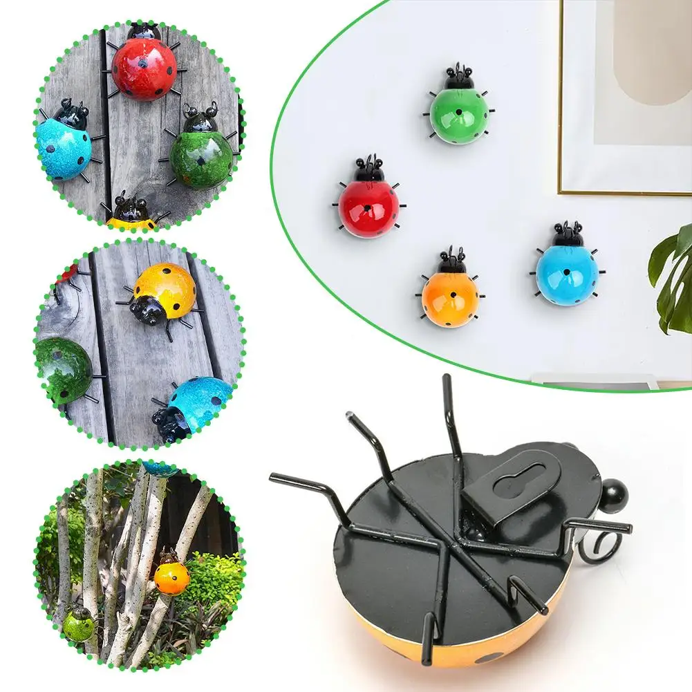 NEW Mini METAL Ladybug Beetle Fence Hanger Wall Hanging Ornament Statue Patio Outdoor Garden Figurine Sculpture For Home De X2J3