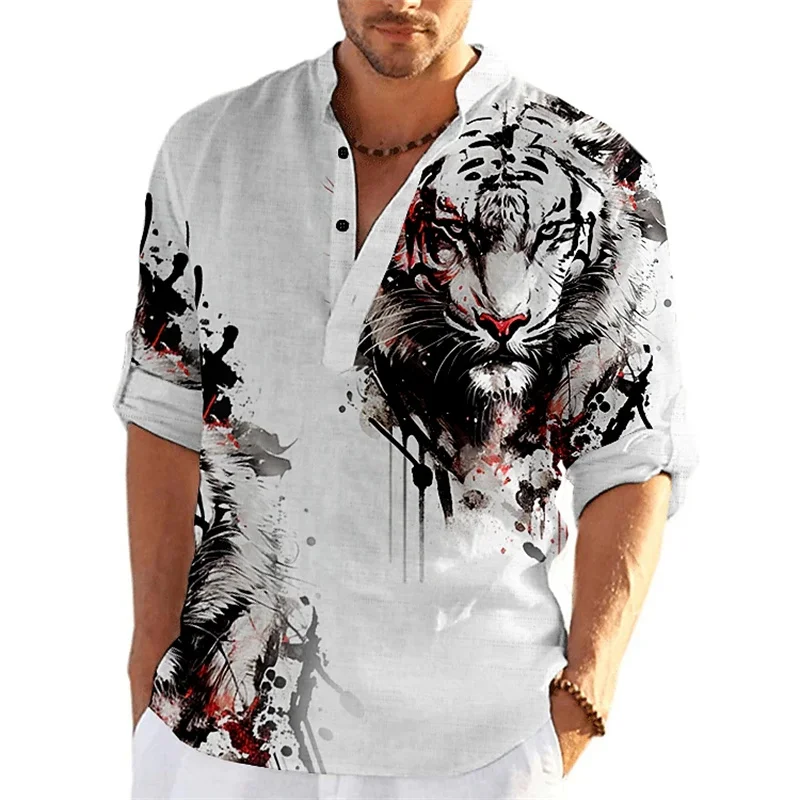 Camisa con estampado de animales para hombre, ropa de calle de manga larga con estampado 3D, moda al aire libre