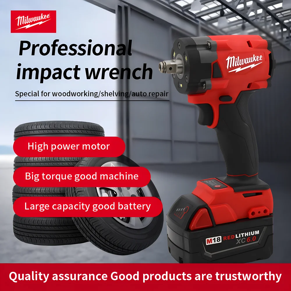 Milwaukee Cordless Impact Wrench 300N.m Brushless Compact Electric Wrench Recharge 18V Battery For Car Tires Power Tools image 3