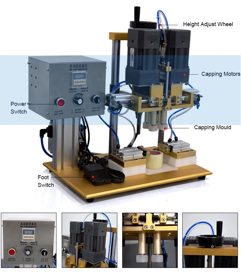 Yuanyang High Quality Pneumatic Foot Press Switch Manual Bottle Capping Machine Semi Auto Crimping Plastic 30 Motor Provided