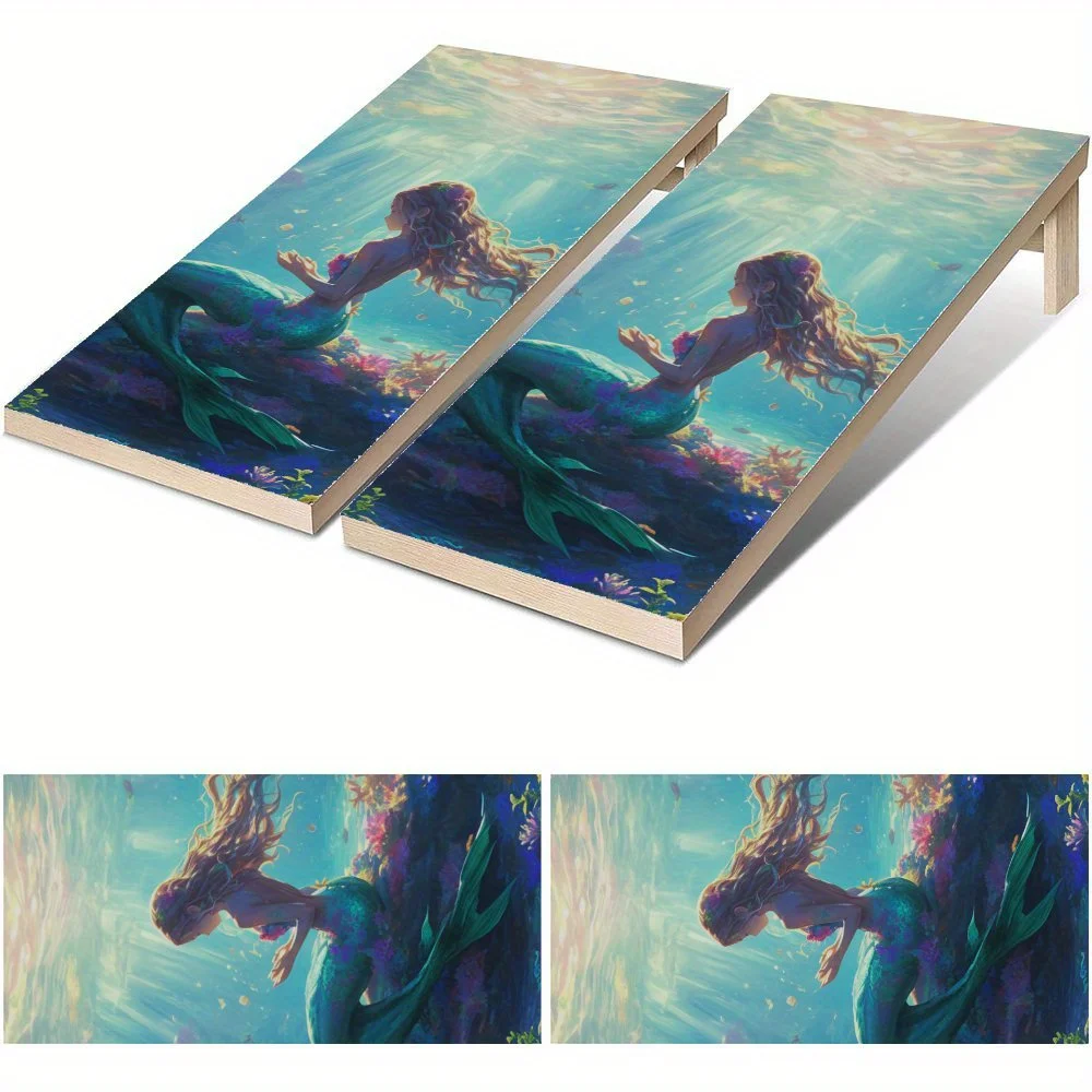 

Морская сказка Русалка Водонепроницаемая доска Cornhole Vinyl Wraps, ПВХ уличная игровая доска, идеально подходит для занятий спортом и отдыха