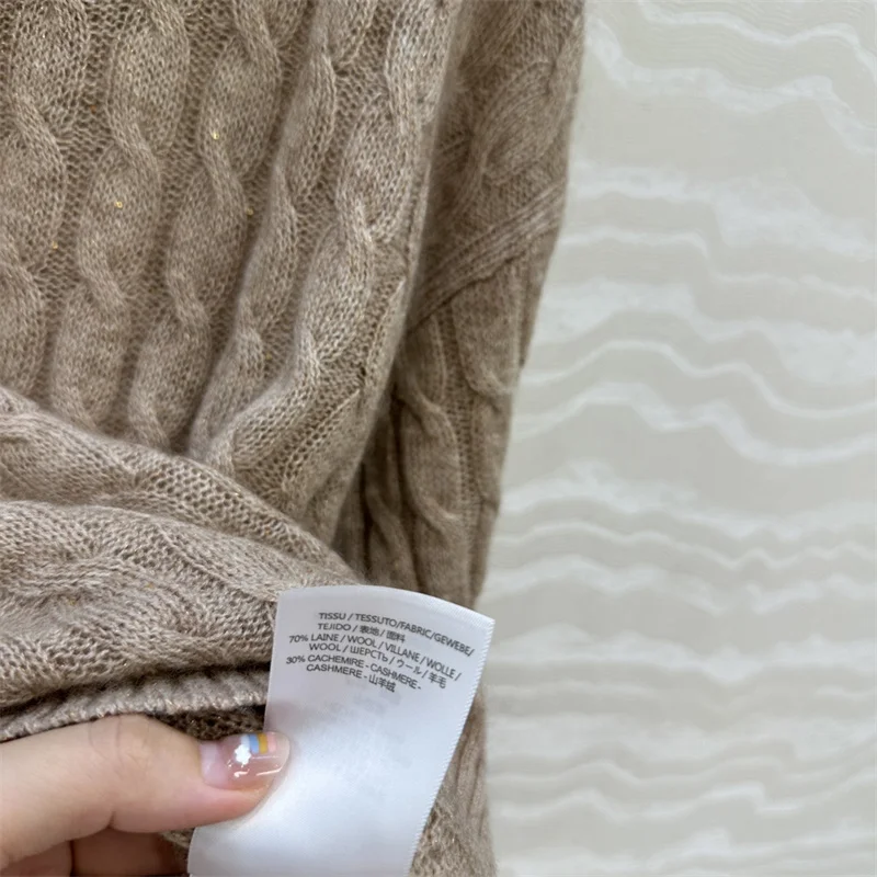 2025년 가을 여성용 신상 신축성 니트 슬림핏 후드 풀오버 울 혼방 니트웨어 스팽글 혼방 긴팔 상의