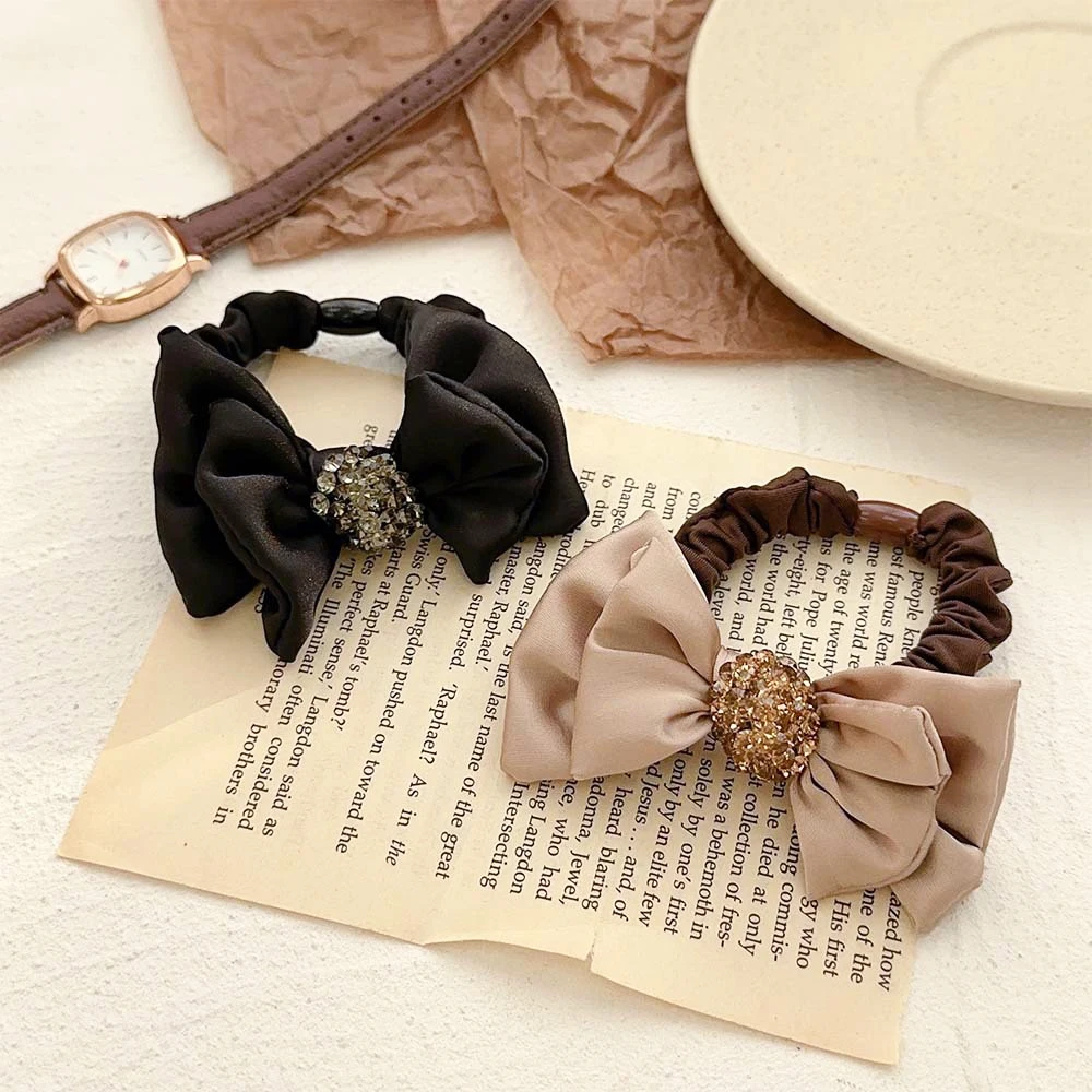 

Sweet Ribbon Bowknot Hair Ropes With Rhinestone Elegant Elastic Satin Scrunchies For Women Girl Ponytail Holder