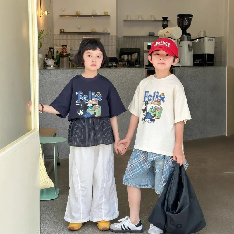 

Children's Short Sleeve 2025 Summer New Children's Cotton Cartoon Short Sleeve Joker Fashion T-Shirt For Boys And Girls