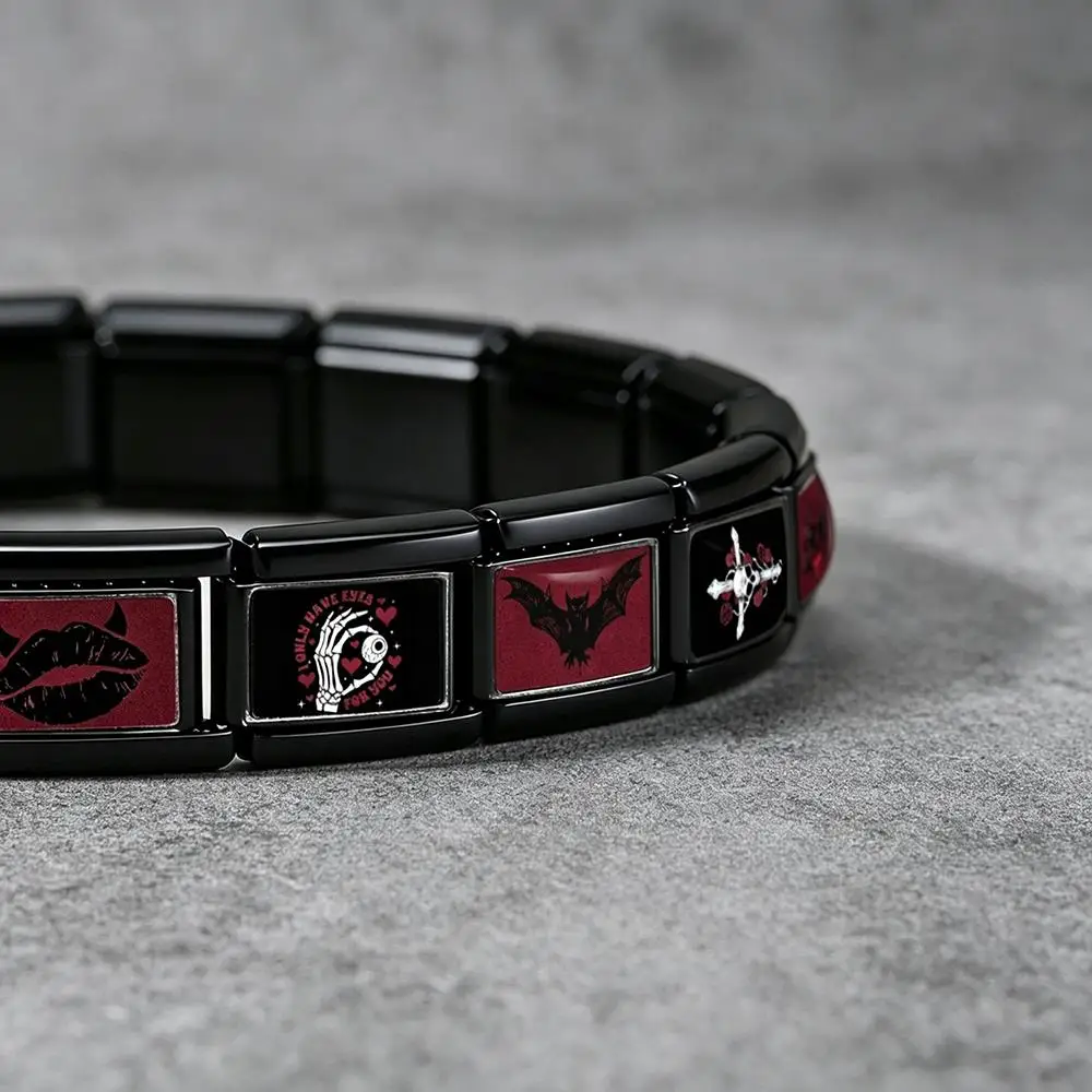 1 Stück Original-Stil Dunkle Ästhetik Rose Schmetterling Fledermausbeißer Italienische Gliederkette Passend für 9mm Armband DIY Perlen Edelstahl Schmuck – Detail 5