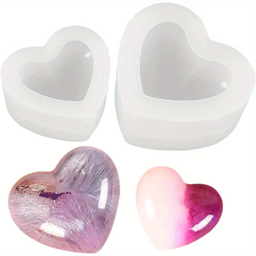

2 Heart-Shaped Silicone Molds | Transparent Silicone Heart-Shaped Soap Molds for Handmade Soap Crafts, Wax, Concrete