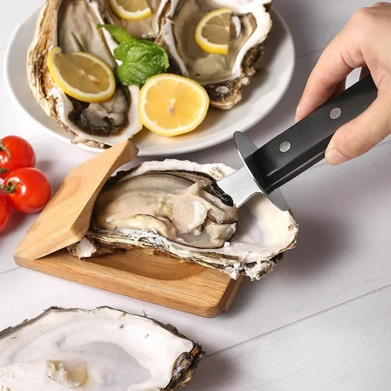 Oyster Shucking Set Stainless Steel Knife Wood Clamp Holder Protective Tool for Opening Clams and Raw Oysters Seafood Tools