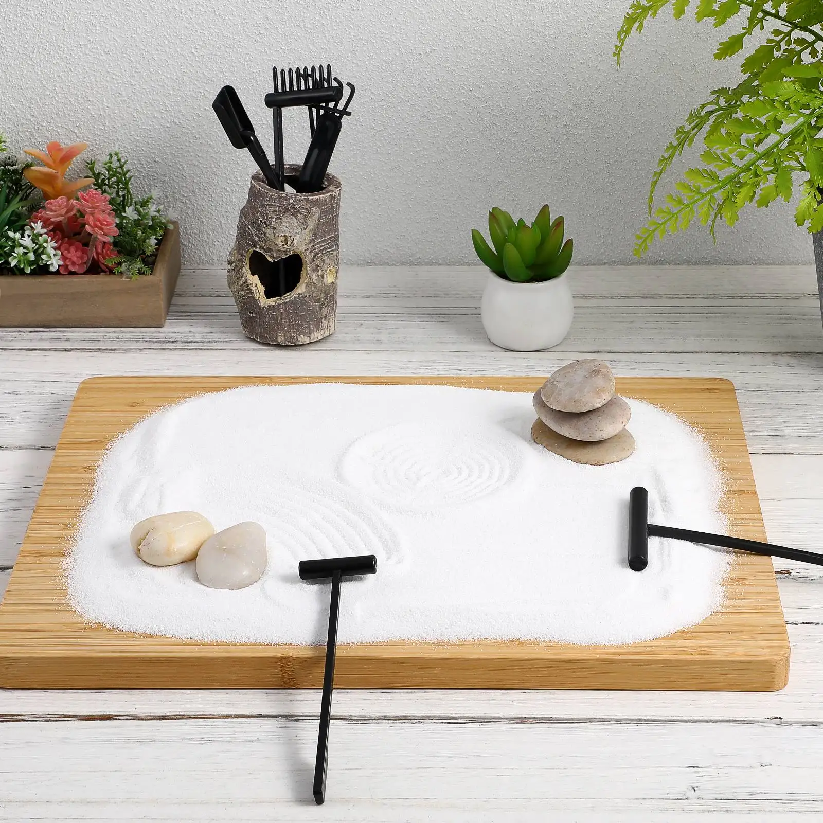Ensemble de râteaux de jardin, Mini outils en plastique pour bureau, ornement de râteau de jardin, décoration de sable, petits râteaux réutilisables et légers, 6 pièces