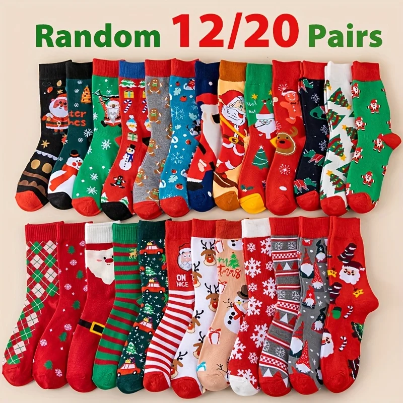 

Random 12/20 Pairs of New Autumn and Winter Warm Christmas Santa Claus Gingerbread for Man Cute Long Stockings