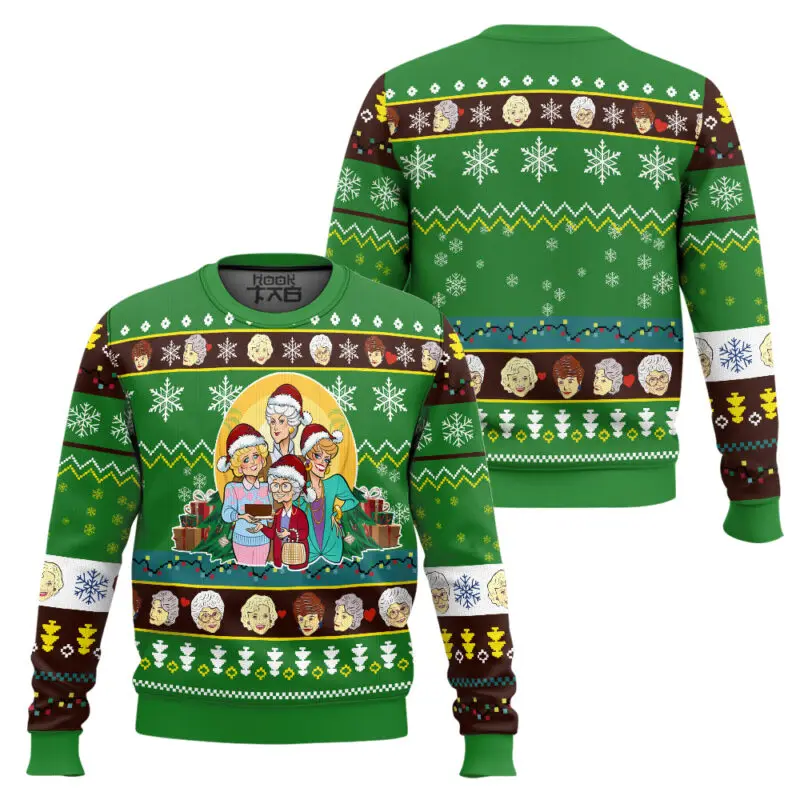 

The Golden Girl Christmas Ugly Sweater Snowflake Santa Hat Gifts And Other Christmas Elements Festive Style Round Neck Sweater