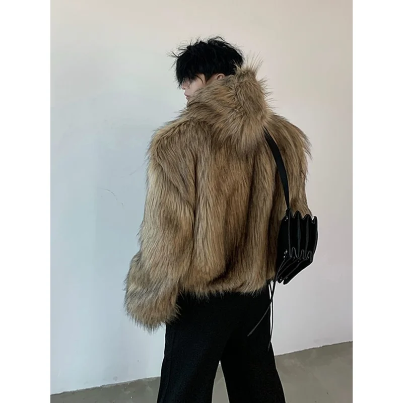 Men\'s Fashion Faux Fur Jacket Winter Warm Designer Coat Reversible Leather Outerwear For Male Personality PU Tops