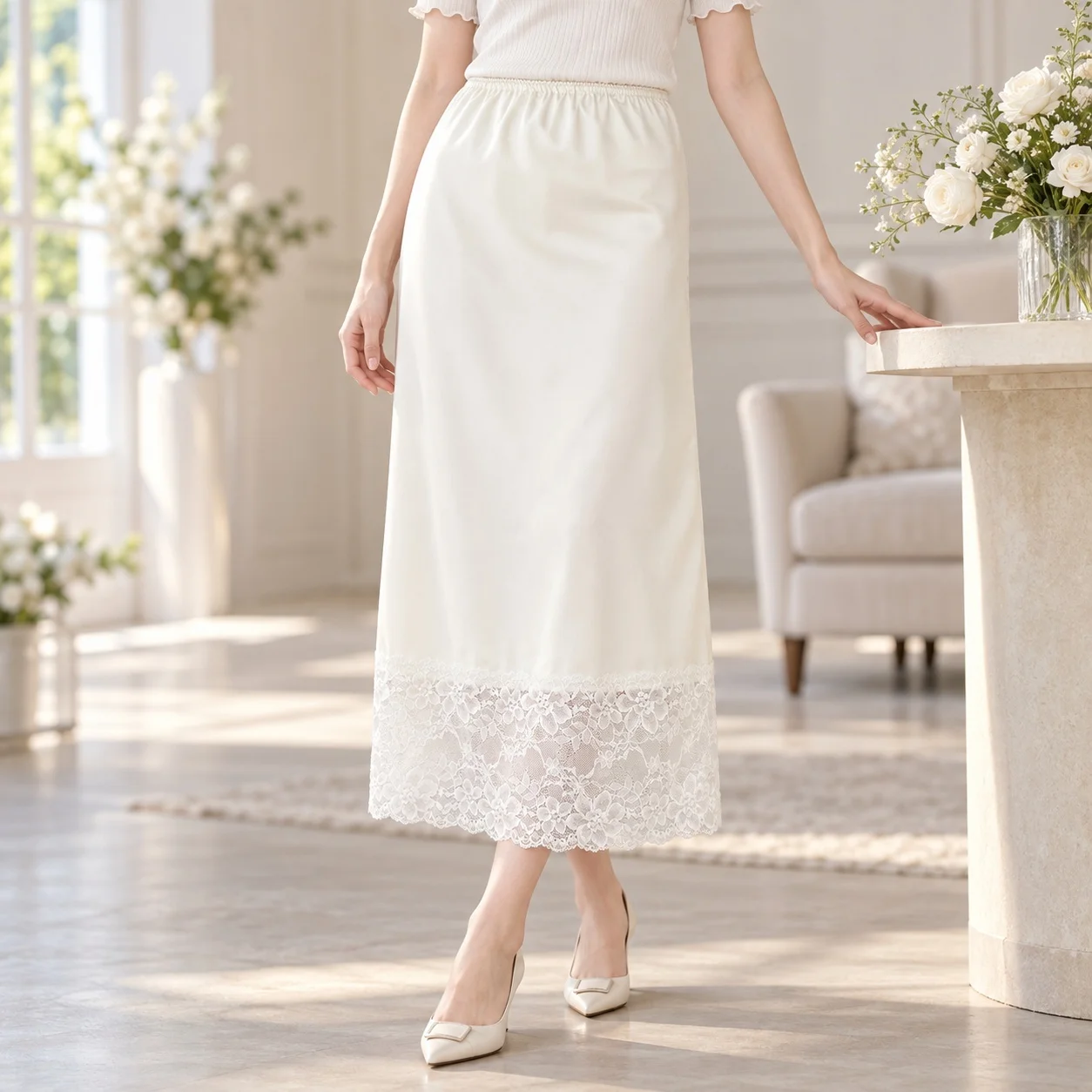 No Stretch Patchwork Skirt Midi Elegant with Graceful Elegant Graceful Commuter a Line Travel Skirts for Women