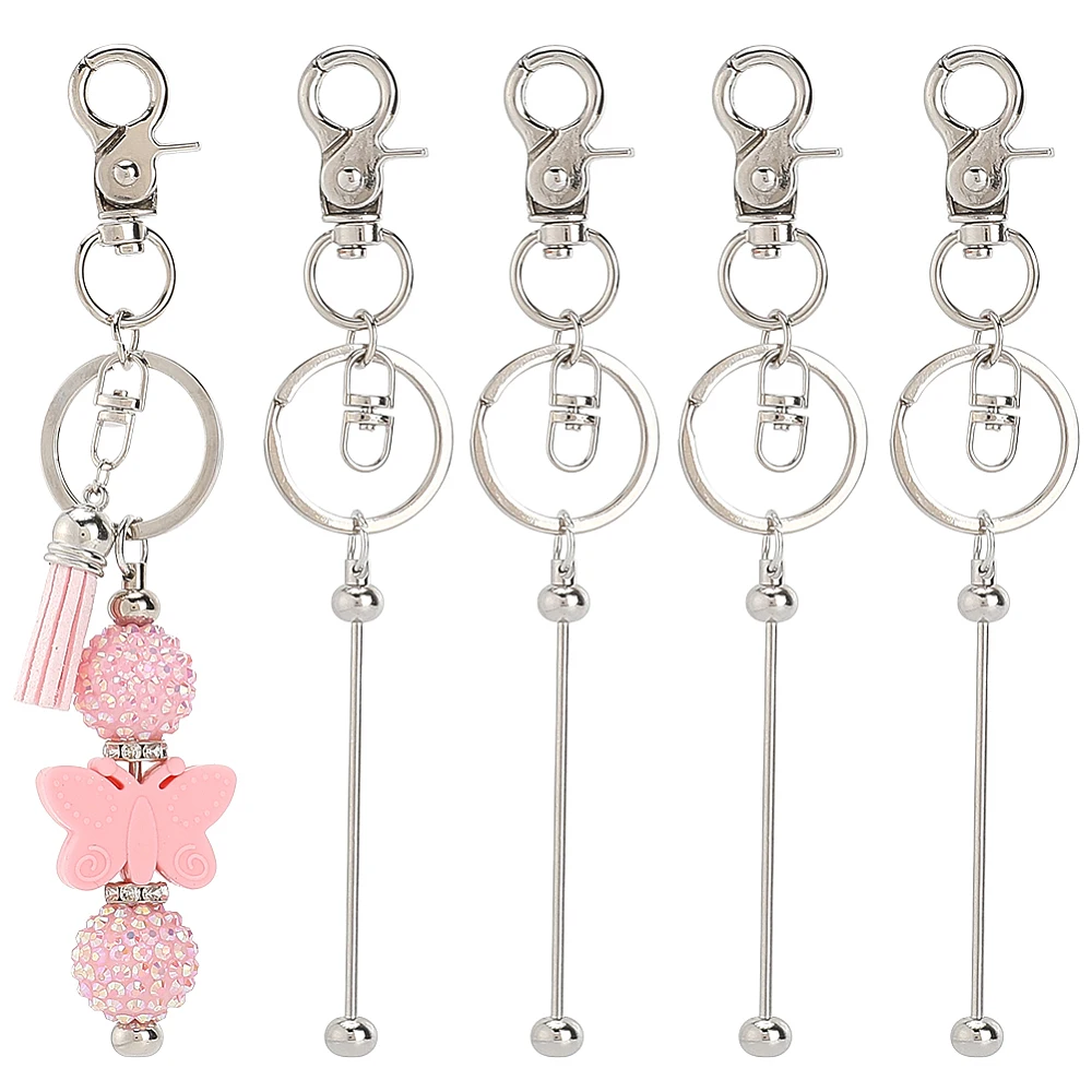 

12Pcs Alloy Beadable Keychain Bar with Key Rings and Clasps for Bag Ornaments Black Platinum 149mm 12pcs/set
