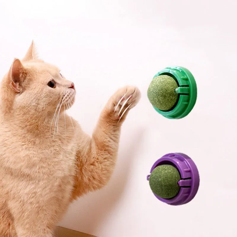 Natural Catnip Cat Wall Stick-on Ball Toy Scratchers Treats Healthy Natural Removes Balls to Promote Digestion Cat Grass Snack