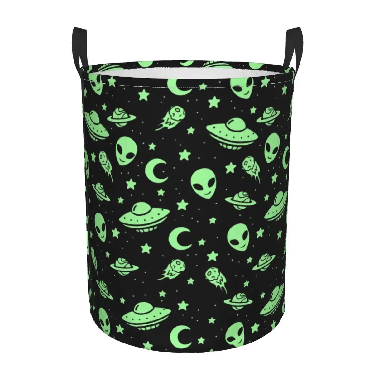 Waterproof Storage Bag Green Alien UFO Moon Household Dirty Laundry Basket Folding Storage Bucket Clothes Toys Organizer