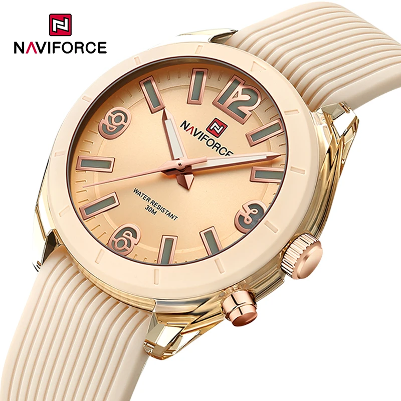 NAVIFORCE-relojes de cuarzo para mujer, pulsera informal resistente al agua, correa de sílice, tendencia