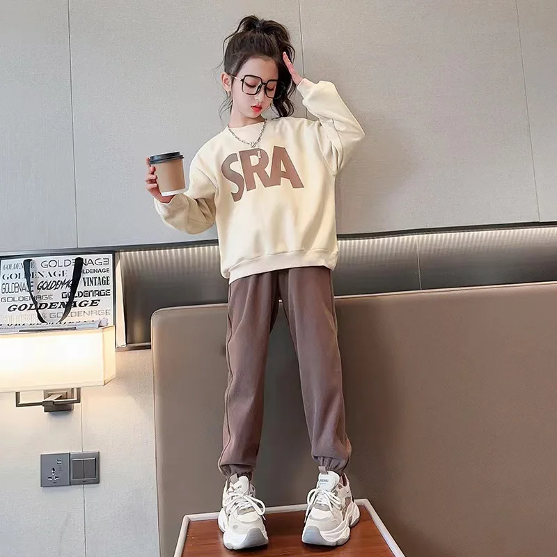 

2023 autumn winter girls clothes loose sweatershirt hoodie tops + skinny pants toddler cotton teens child 8 9 10 11 12 year