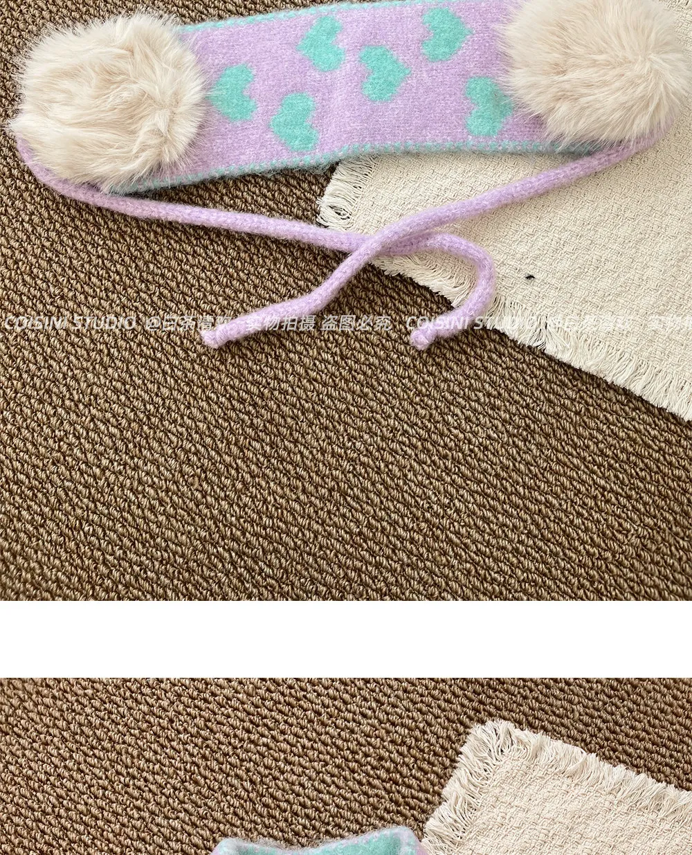 Heart Pattern Knitted Winter Earmuffs for Women Faux Fur Pom‑pom Ear Warmers Bow‑tie Design Soft Warm Cold‑proof Ear Muffs