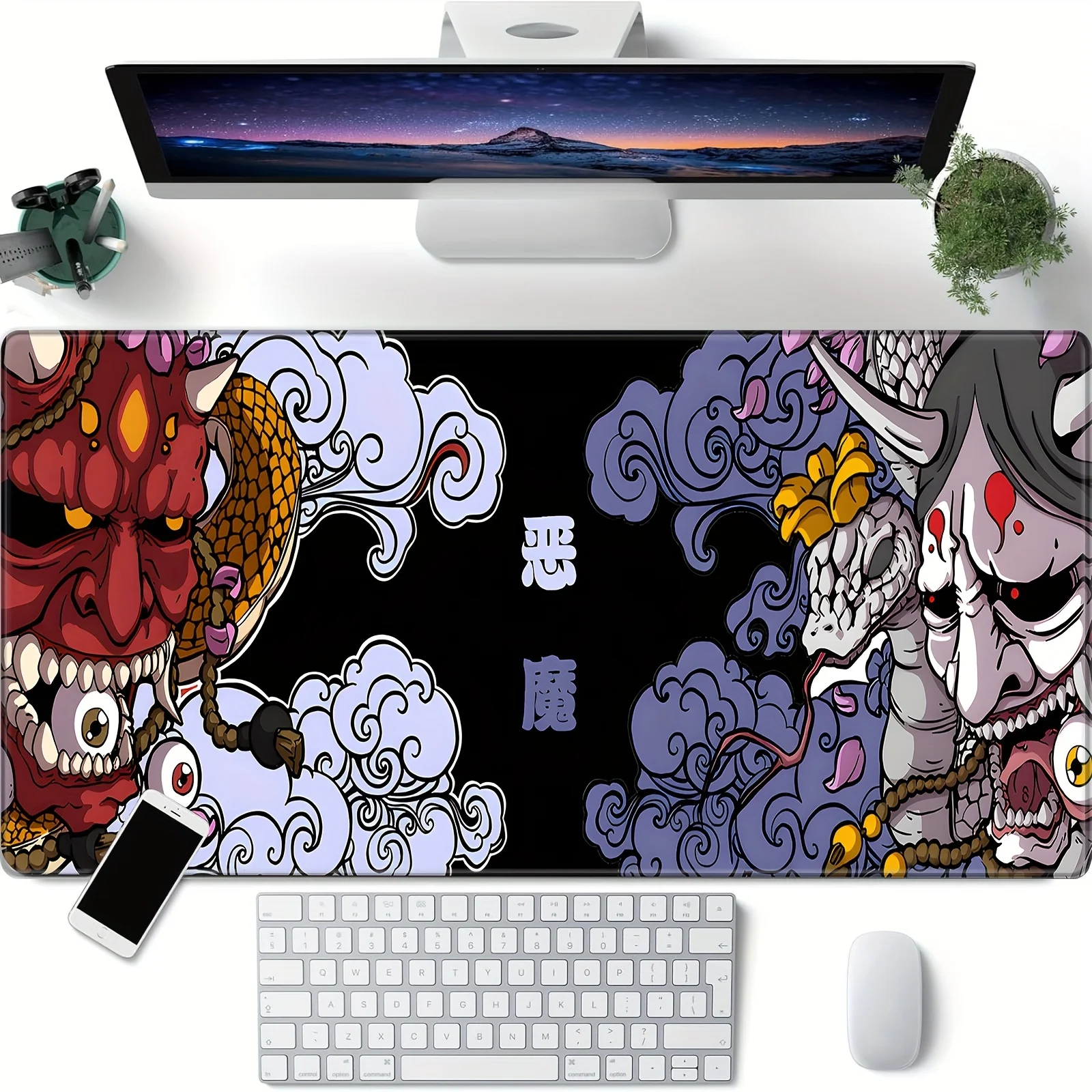 

Prajna Mask Demon XXL Extended mouse Pad 90x40 non-slip rubber table pad Gaming players office desktop accessories keyboard pad