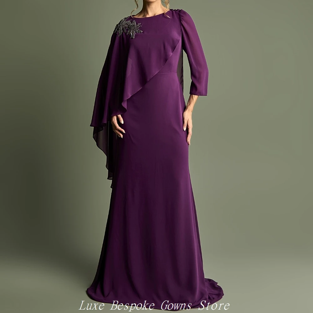 

Women's Formal Evening Gowns A-line Floor-length Boat Neck Full Sleeve Prom Dresses Fashion Sequined Stole Customized Gowns