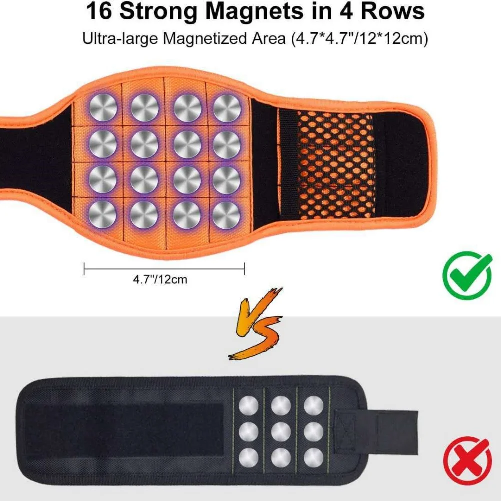 Magnetic Wrist Band With Thumb Hole 16 Magnets Tool Bag Screws Nail Nut Bolts Drill Bit Repair Tool  Fixing Organizer Storage