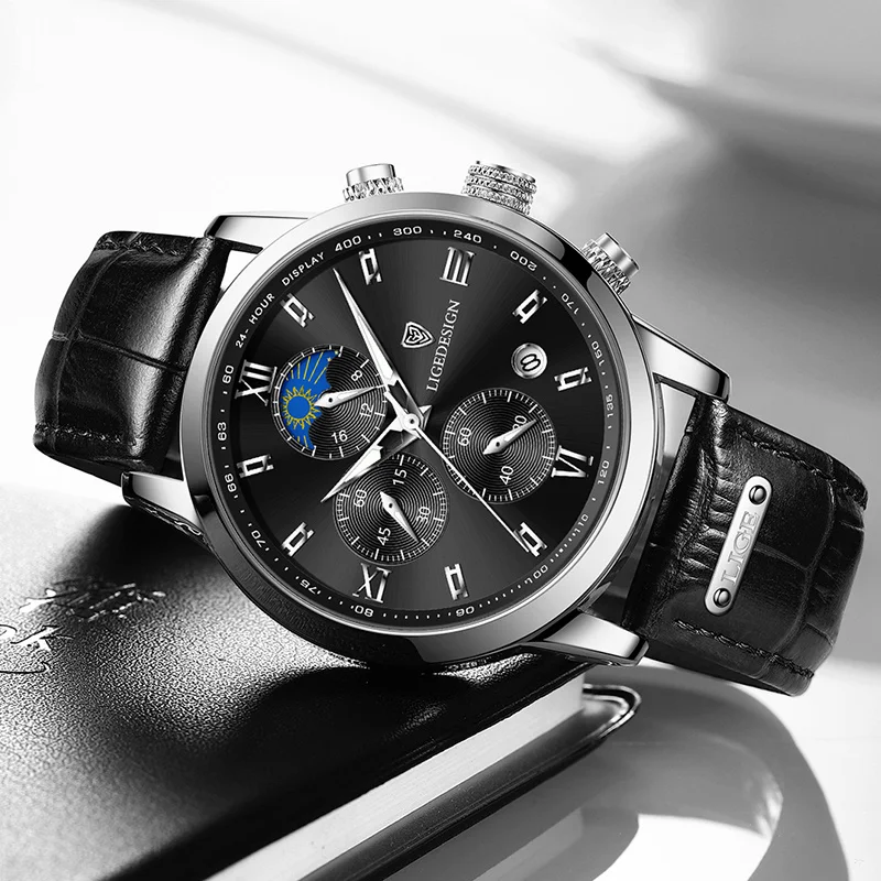 LIGE Luxury Man Watch Business Leather Men Quartz Watches Waterproof  Luminous Men's Wristwatch Auto Date Chronograph Male Clock