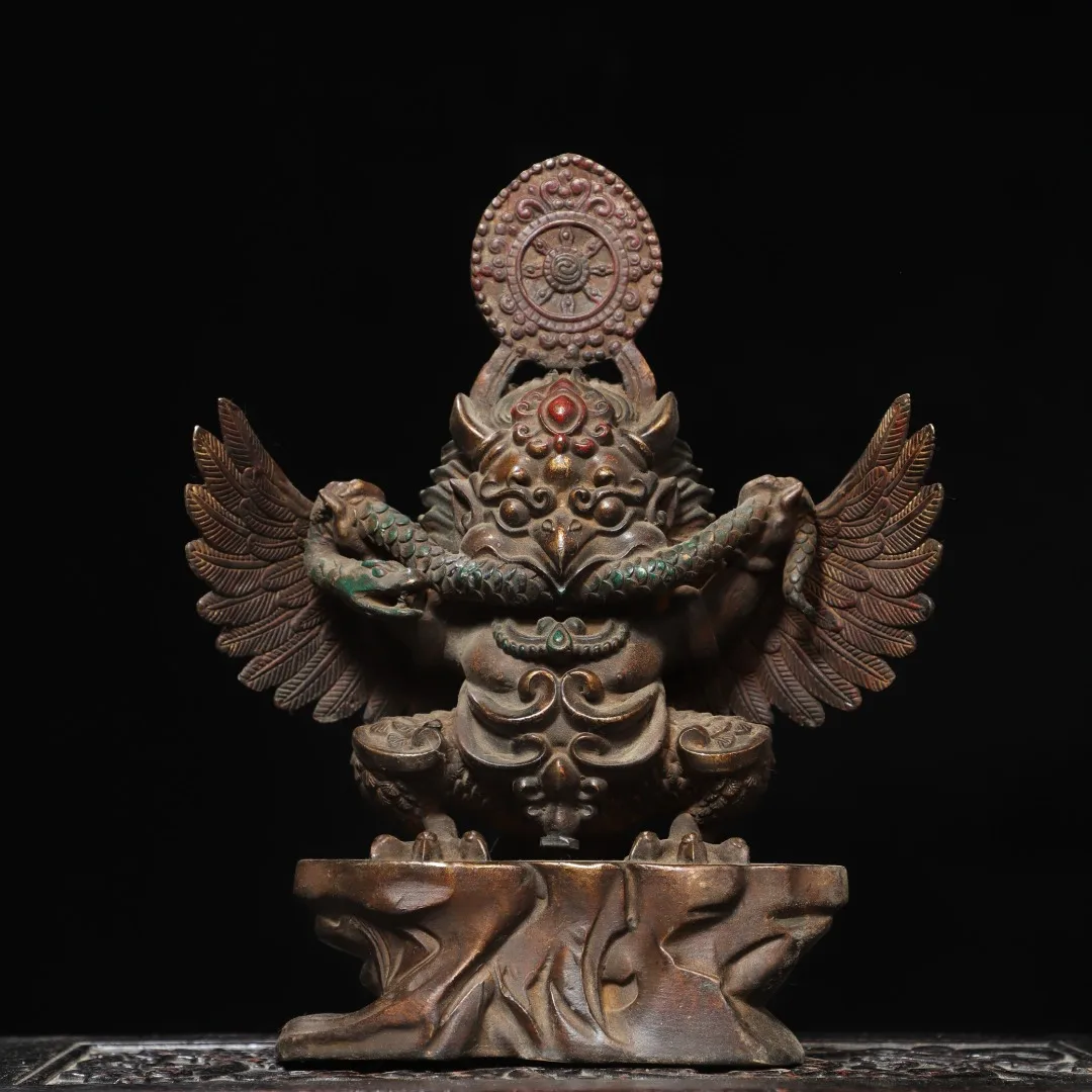 

11"Old Bronze Gilded Painted Face Naro Khechari Standing Buddha Backlight Worship Hall