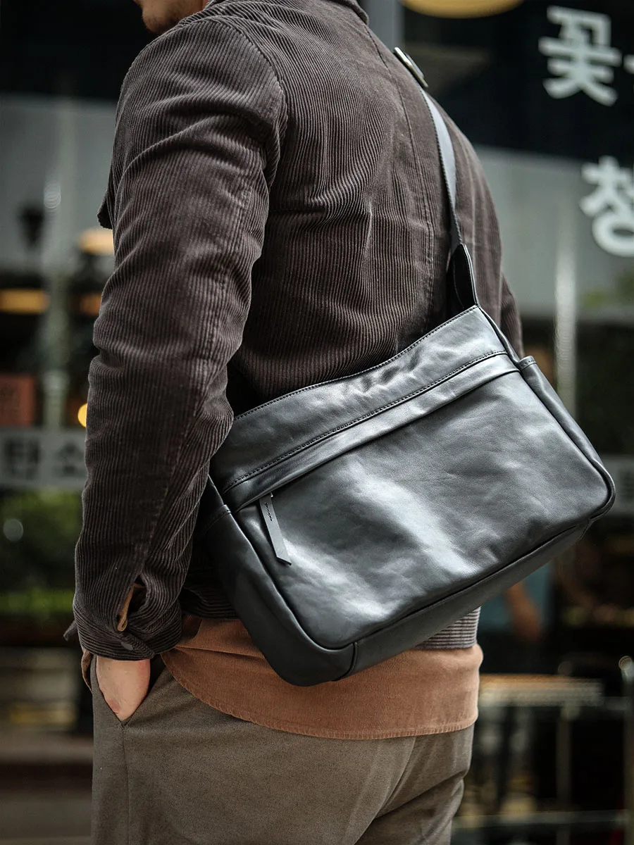 Men's Simple Genuine Leather Crossbody Bag Vintage Leisure Luxury Designer Large Capacity Cowhide Shoulder Messenger Bags