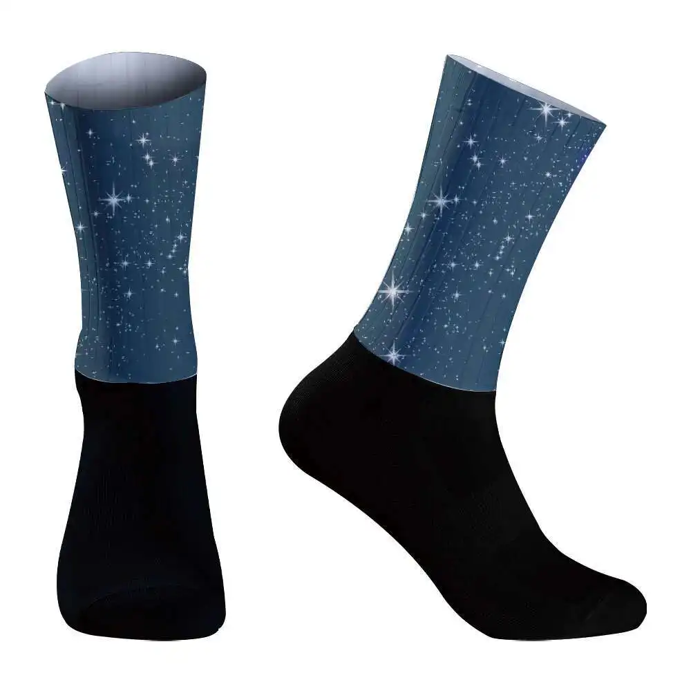 남성용 미끄럼 방지 실리콘 양말, 에어로 2023, 화이트 라인, 사이클링 양말, 자전거 스포츠, 러닝 바이크 양말, 여름용