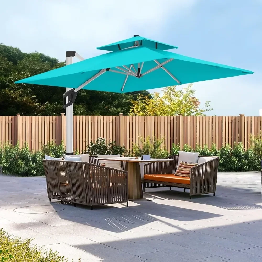 10ft Patio Umbrella - Large Windproof Cantilever Umbrella With 360-degree Rotation Hanging Chair Outdoor Garden Furniture Sets