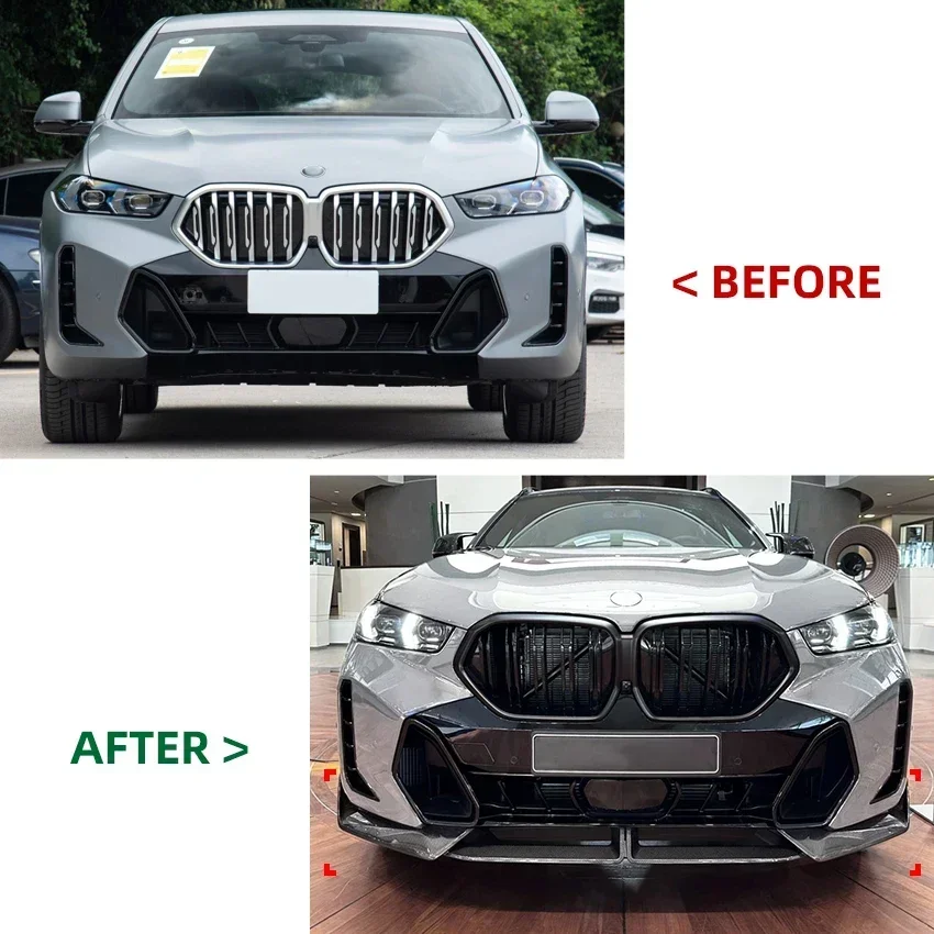 Per BMW 2023+ X6 G06 LCI M Sport Car Gloss Nero o Carbon Look Paraurti anteriore Lip Spoiler Splitter Diffusore Body Kit