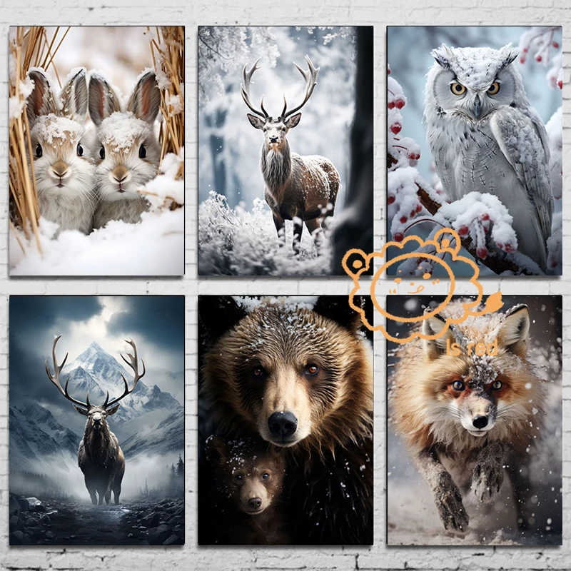 Winter Whispers Wildlife Poster Survival Above Snowy Peaks A Squirrels Snowy Quest Animal Painting Canvas printing Wall decor