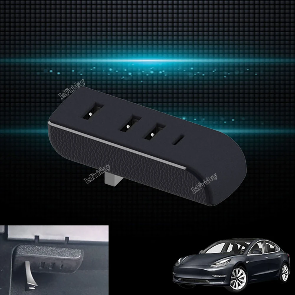 Guantera puertos USB Hub para Tesla Model 3 Y, estación de acoplamiento, 4 en 1, extensor USB, cargador, adaptador de transferencia de datos,