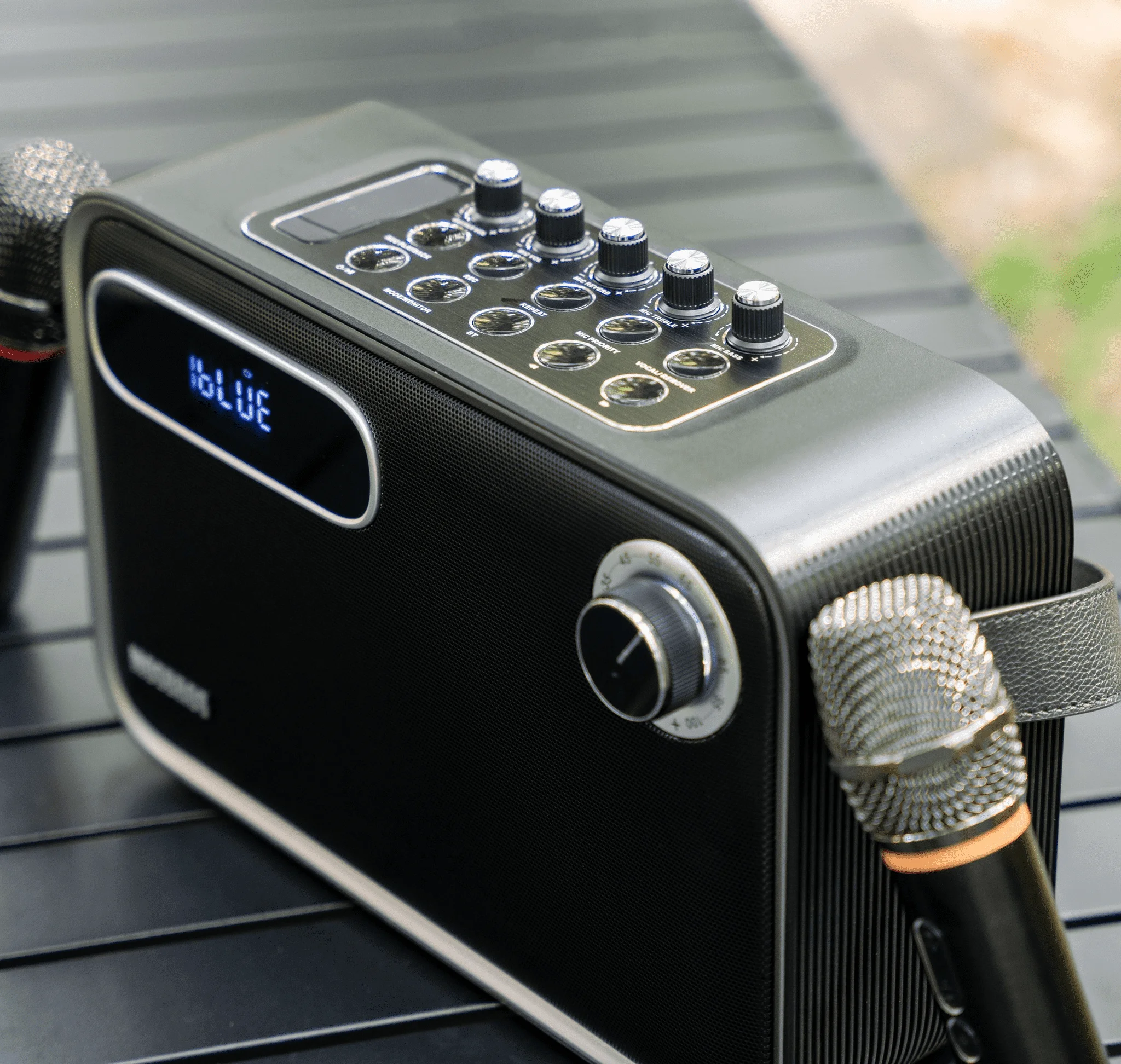 Karabass 12K Karaoke Machine 120W Portable Wireless Speaker  Mini Screen with 2 UHF Wireless Mics Crystal Clear Singing