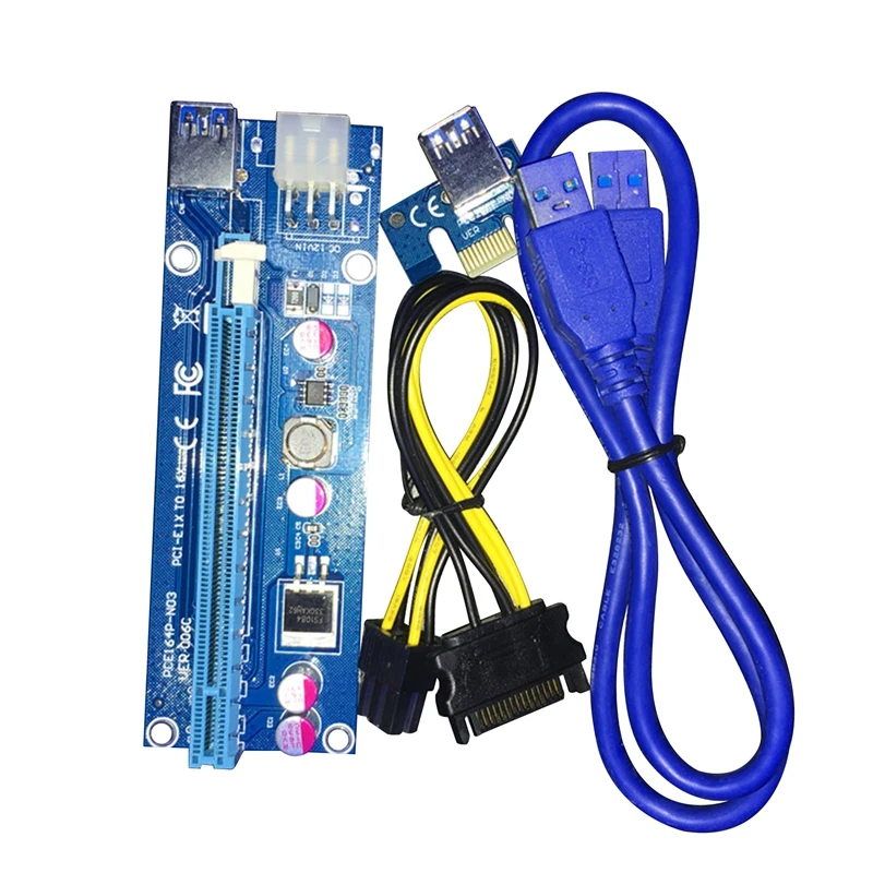 

NEW-VER006C Pcie 1X To 16X Express Riser Card 006C Extender Graphic Pci-E Riser USB 3.0 Cable SATA To 6Pin For BTC Mining