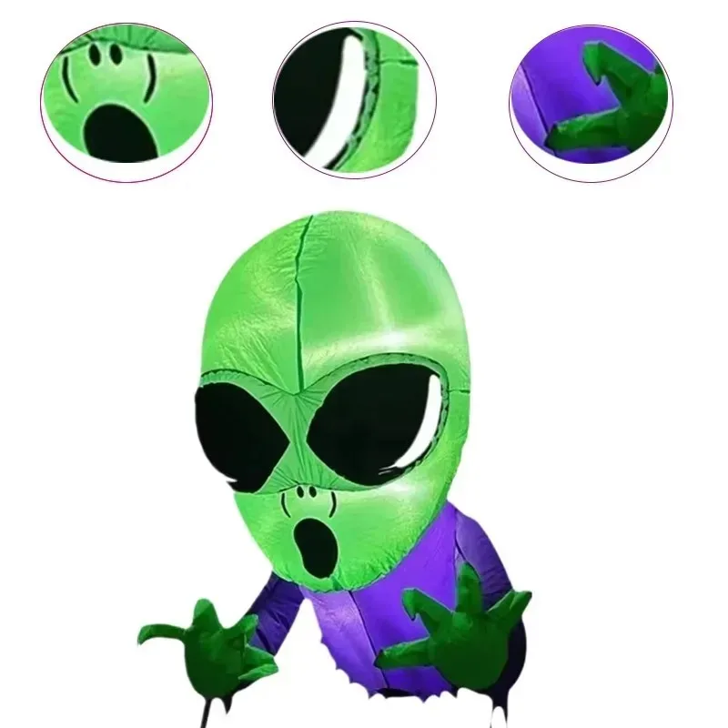 4FT Inflatable Toys Halloween Climbing Window Green Headed Ghost LED Light Outdoor Courtyard Glowing Terrifying Model Decoration